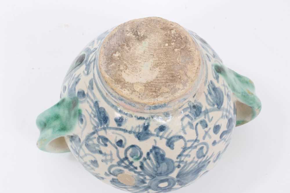 An unusual Italian maiolica twin-handled pot, with blank scrollwork cartouche, probably an apothecar - Image 4 of 4