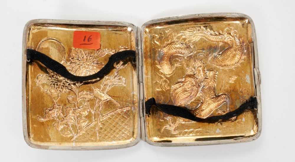 Late 19th/early 20th century Chinese silver cigarette case of shaped form, the cover with raised Chr - Image 3 of 3