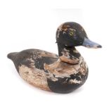 Antique hand-made decoy duck with original hand-painting and metal tuft