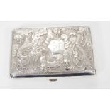 Late 19th/early 20th century Chinese white metal cigarette case of rectangular form, with raised Dra