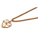 Edwardian opal and diamond heart shaped pendant on chain