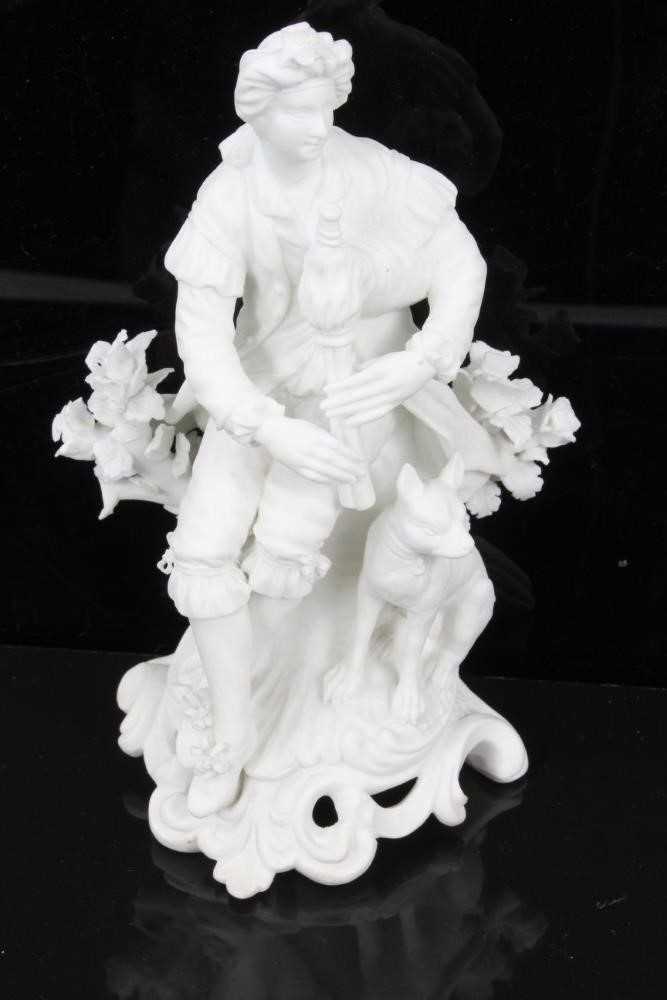 A pair of Derby bisque figures of a shepherd and shepherdess, shown seated on scrolled rococo bases, - Image 2 of 5