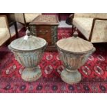 Pair of cast iron urns and covers