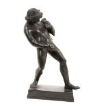 After the antique, bronze figure, depicting a satyr with a wineskin, on rectangular base.