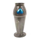 Archibald Knox for Liberty style pewter and cabochon enamel vase
