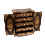 19th century Chinese lacquer table cabinet with gilt chinoiserie decoration and a pair of hinged doo