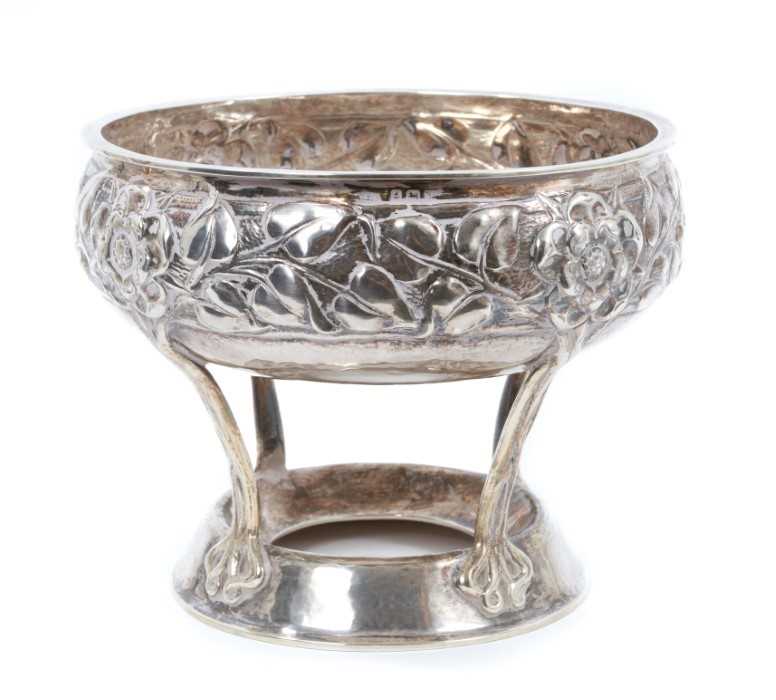 Arts & Crafts silver pedestal bowl by A E Jones