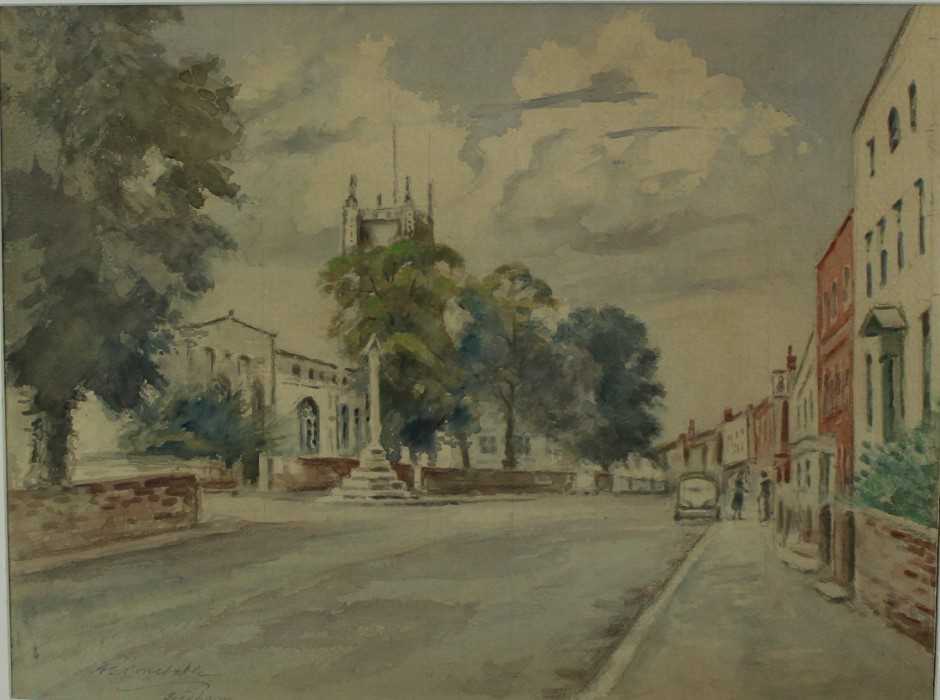 Ella Arawhinoa Constable (1893-1966), watercolour - Dedham High street, signed, glazed frame