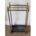Victorian-style brass and cast iron stick stand with eight divisions, 65cm high x 21cm wide