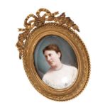 Fine quality 19th century enamel portrait miniature in oval ormolu frame
