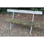 Victorian grey painted cast iron bench, with gothic tracery supports, 149cm long