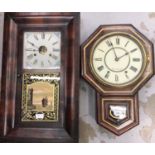 Late 19th century American wall clock by Seth Thomas with pendulum and another American wall clock b