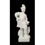 A Derby bisque figure of Mars, late 18th/early 19th century, shown standing on a square base, incise