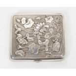 Late 19th/early 20th century Chinese white metal cigarette case, the cover with raised floral decora