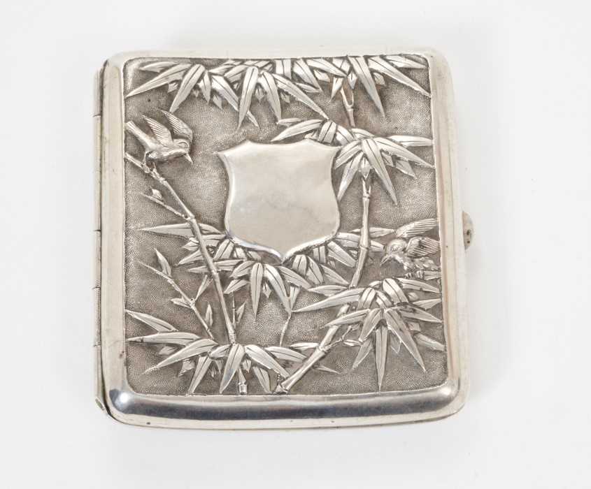 Late 19th/early 20th century Chinese white metal cigarette case, the cover with raised floral decora - Image 2 of 3