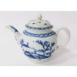 A Worcester blue and white Cannonball pattern teapot and cover, circa 1755-80, painter's mark to bas