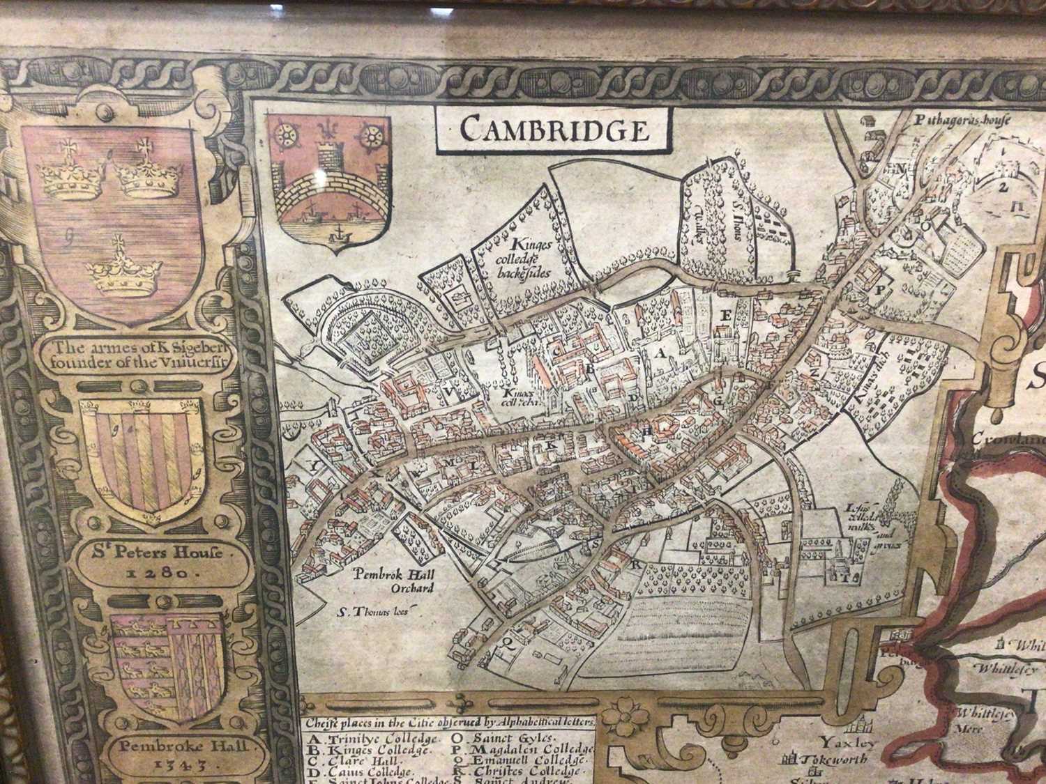 John Speede: 17th century hand-coloured engraved map of Cambridgeshire "Described With The - Image 2 of 10