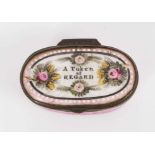 A South Staffordshire enamel patch box – ‘A Token of Regard’, circa 1800