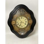 Victorian papier mâché vineyard clock, 8 day striking movement, in ebonised and mother o pearl inlai