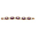 Gold and faux Alexanderite and cultured pearl bracelet with five graduated oval mixed-cut faux Alexa