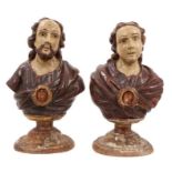 Pair of 18th century Southern European carved wood and plaster reliquary busts