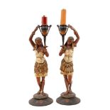 Pair of Continental cold painted candlesticks
