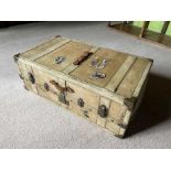1920s velum cabin trunk with original fitted drawers enclosed by a tambour shutter, hanging rail and