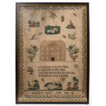 Good early Victorian sampler by Elizabeth Reed, May 1844, centred by Country House, and with scatter