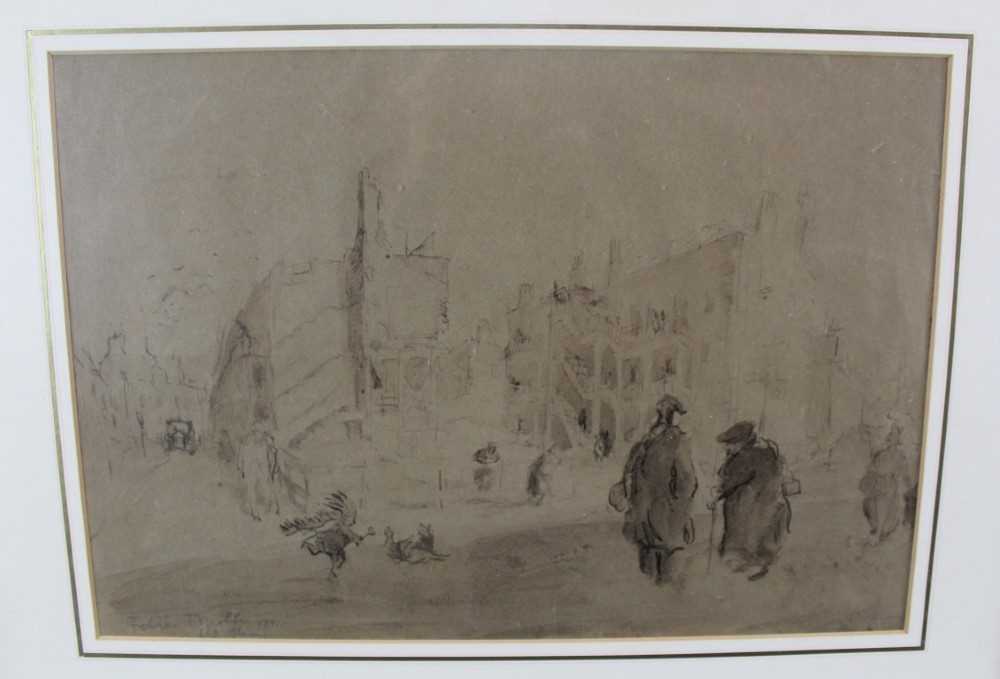 *Feliks Topolski (1907- 1989) pen and ink street scene, signed and dated 1941, in glazed frame