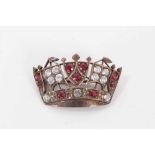 Antique paste set naval crown brooch in silver setting, 32mm.