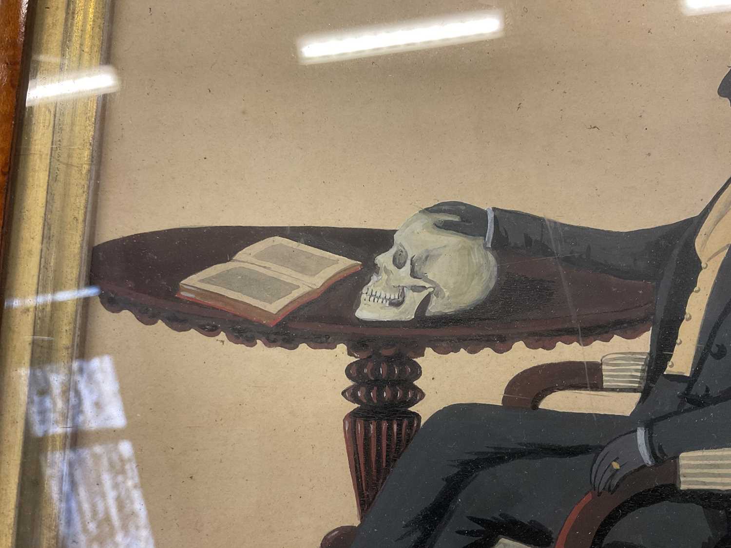 Unusual Regency silhouette portrait, with skull on the table, in birds eye maple frame. - Bild 2 aus 8