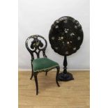 Victorian papier mâché and mother of pearl inlaid tilt-top table and chair