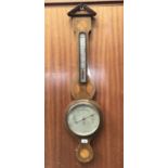 Edwardian banjo barometer by Negretti & Zamora, London in inlaid mahogany case 98cm high