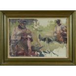 Harry Becker (1865-1928) oil on board - figure sketches, 'Lunch Break', framed