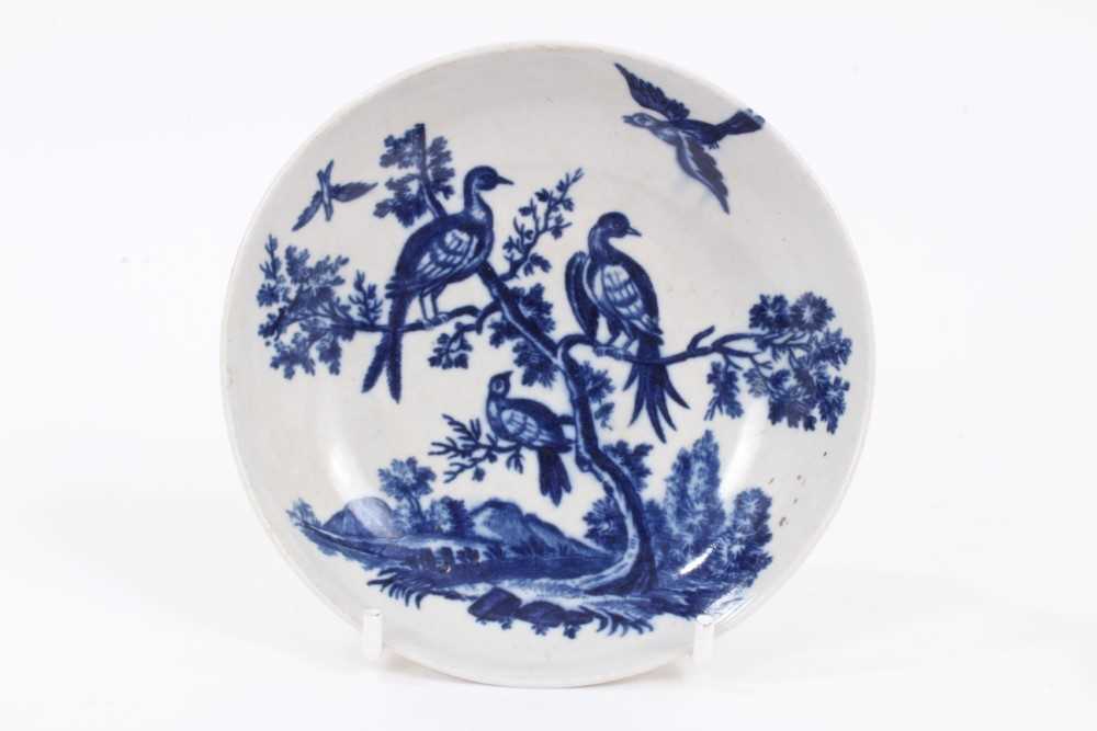 A Worcester blue and white tea bowl and saucer, circa 1770-85, printed with the Birds in Branches pa - Image 2 of 6