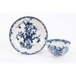 A Worcester blue and white tea bowl and saucer, circa 1757-80, painted with the Mansfield pattern, c