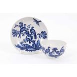 A Worcester blue and white tea bowl and saucer, circa 1770-85, printed with the Birds in Branches pa