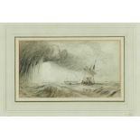 John Sell Cotman (1782-1842) pencil and wash - shipping in stormy seas, apparently unsigned, in glaz