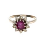 Ruby and diamond cluster ring