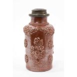 Early 19th century salt glazed canister with pewter mounts
