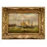John Moore of Ipswich (1820-1902) oil on board - Off the Coast, signed, 18cm x 25cm, in gilt frame