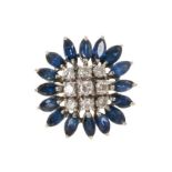 Sapphire and diamond cluster cocktail ring