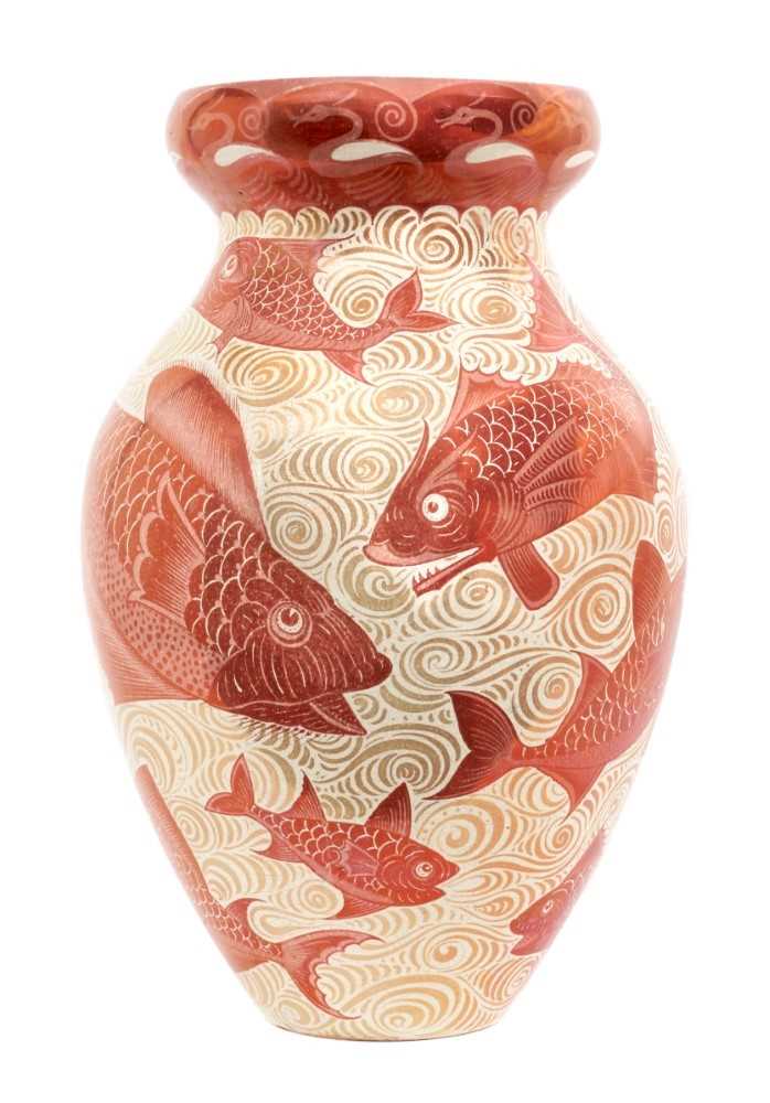 A William de Morgan ruby lustre fish vase