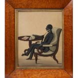 Unusual Regency silhouette portrait, with skull on the table, in birds eye maple frame.