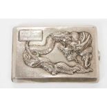 Late 19th/early 20th century Chinese white metal cigarette case with raised Dragon decoration and en