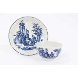 A Worcester blue and white tea bowl and saucer, circa 1775-85, printed with the Mother and Child pat