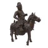 Antique Chinese bronze figure of a horse and rider