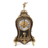 19th century French Boulle work mantel clock with gilded and enamelled dial