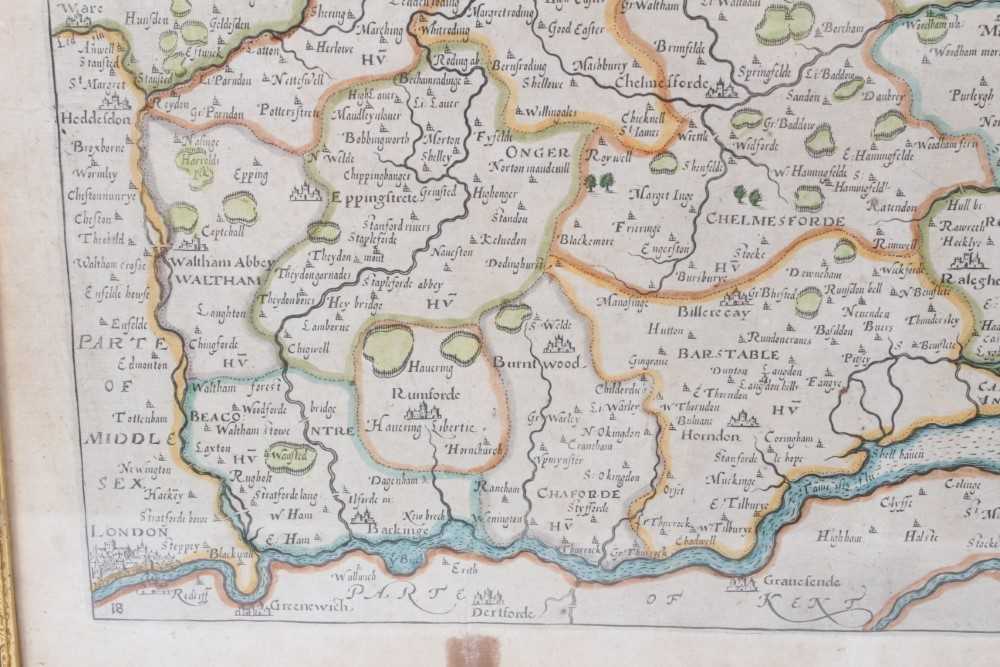 William Kipp after Saxon: 'Essexia Comitaatus.' 17th century hand coloured copper engraved map, - Image 5 of 7