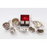 Group of miscellaneous silver including salts, mustard, cased napkin rings etc